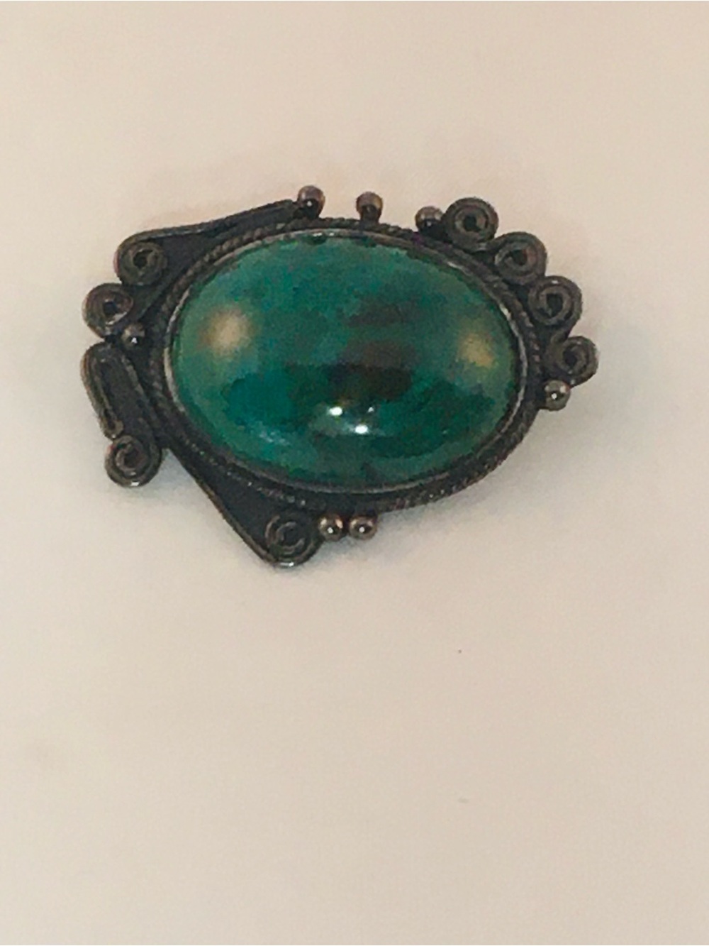Green Stone Oval Brooch